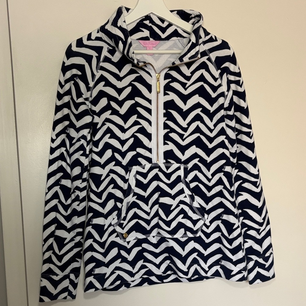 Lily Pulitzer Skipper Popover Half Zip Quarterzip Cotton Jacket Navy White Small